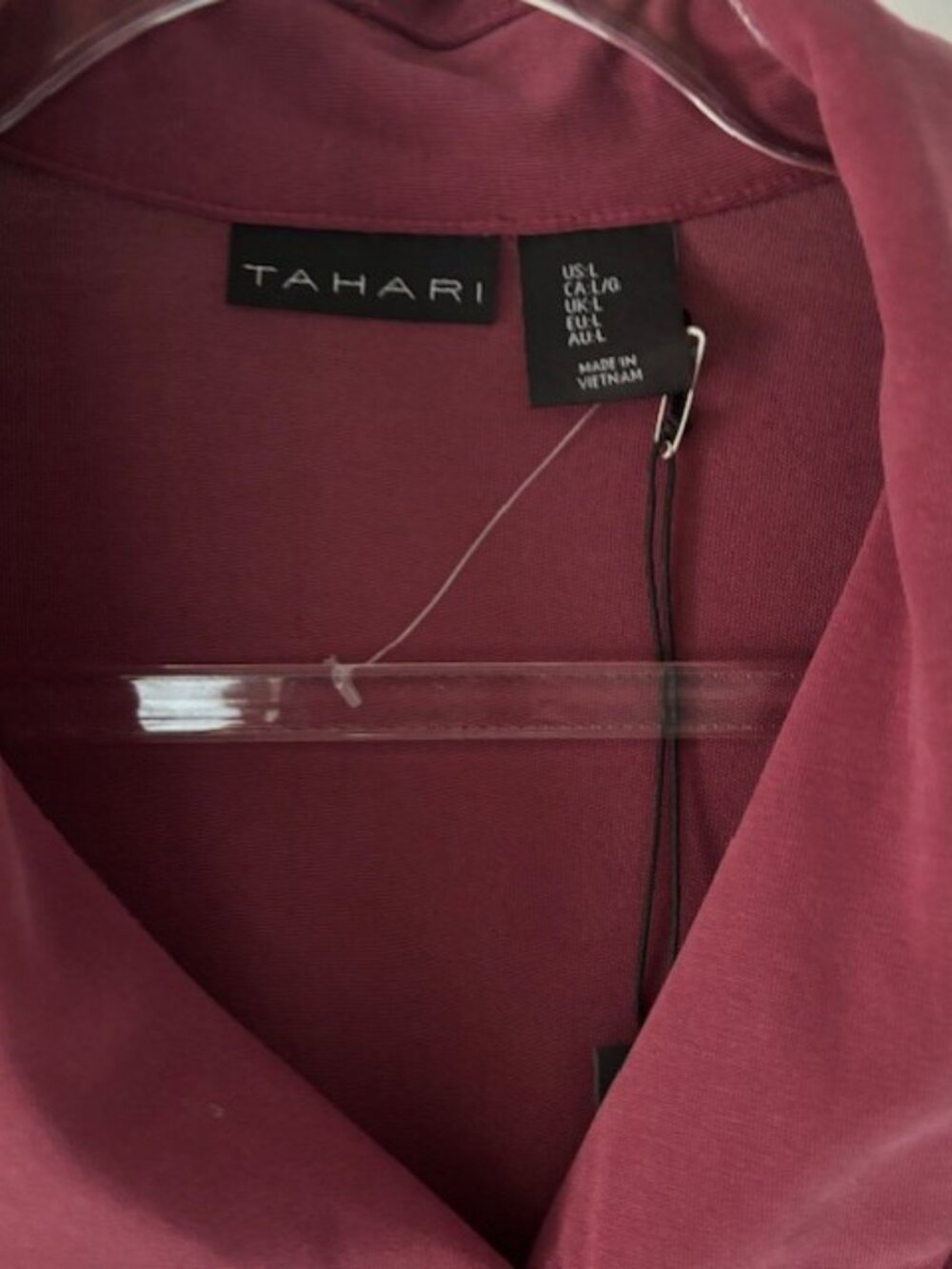 Tahari NWT Womens L Berry Rose Draped Cowl Neck Side Ruched Blouse Long Sleeve - Picture 4 of 6